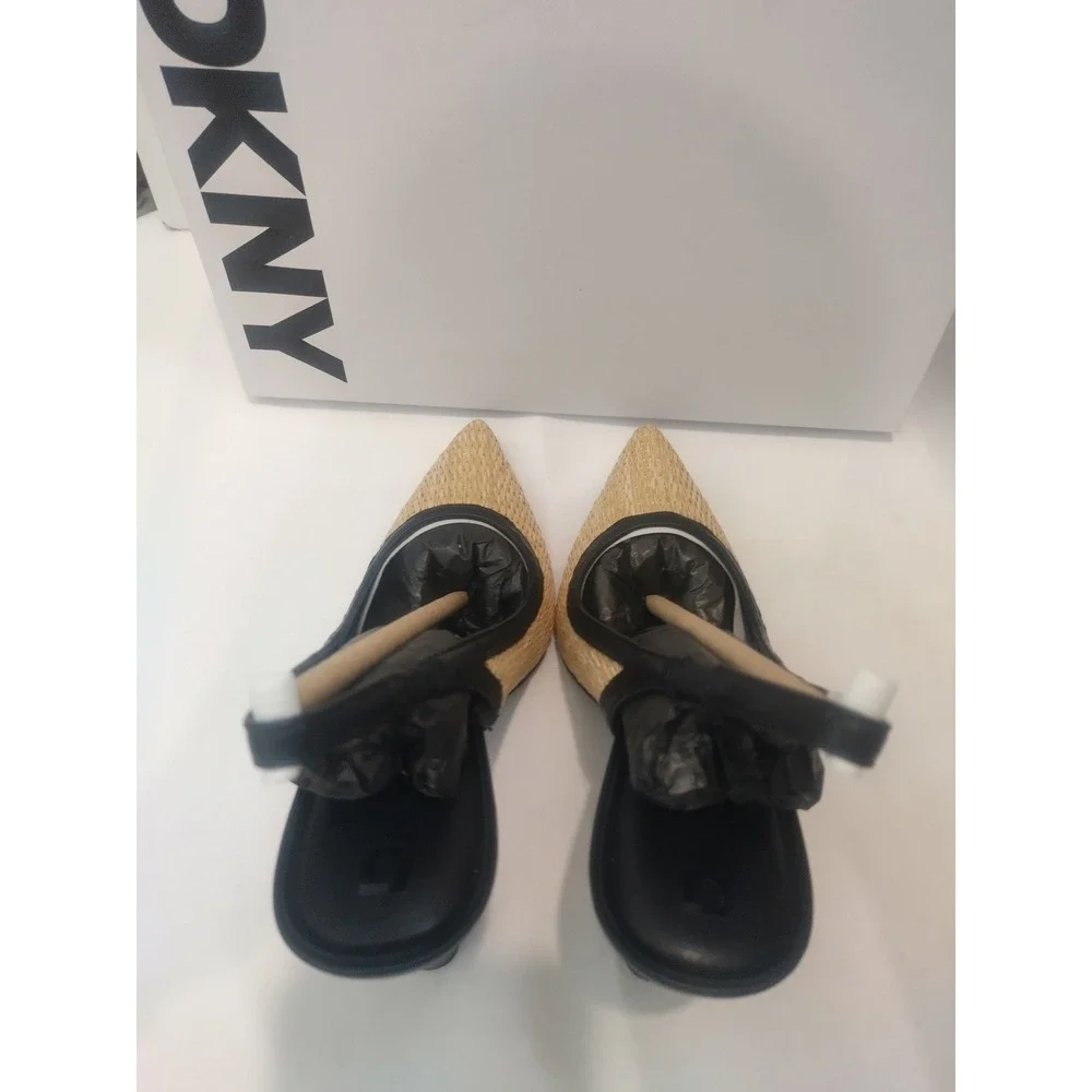 DKNY Cinette Slingback Pumps Natural Raffia Black Pointed Toe Heel K1526881 US 6 - Picture 6 of 8